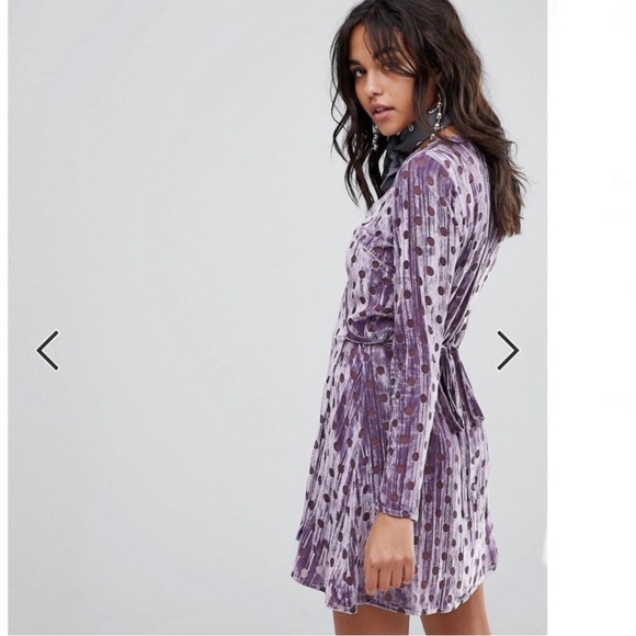 NEW HOUSE OF HOLLAND PURPLE VELVET POLKA DOT WRAP MINI DRESS - Picture 5 of 8